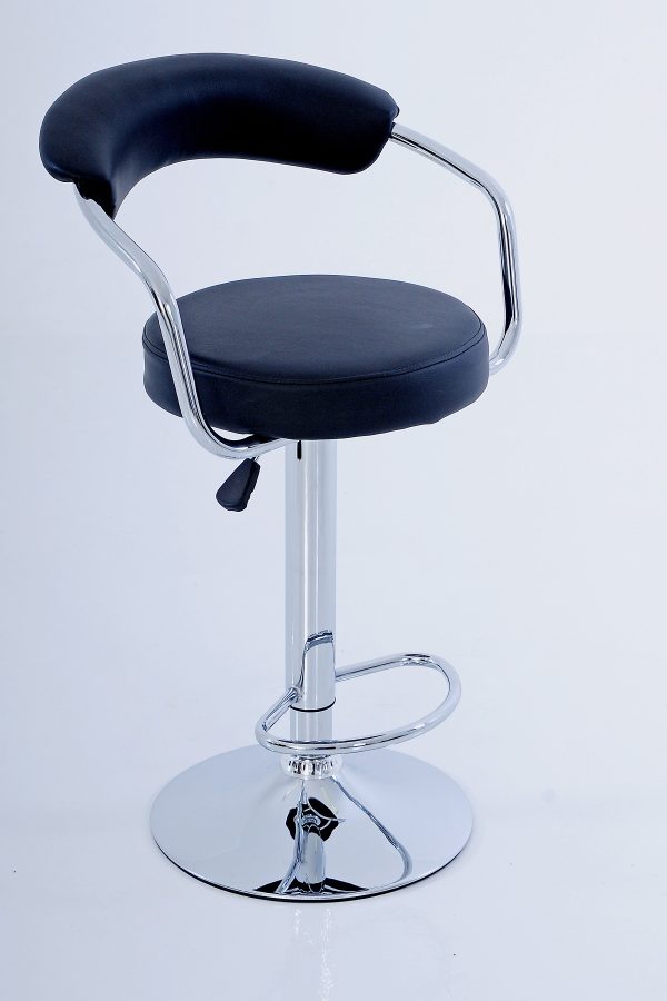 Round back barstool black pleather chrome base and footring